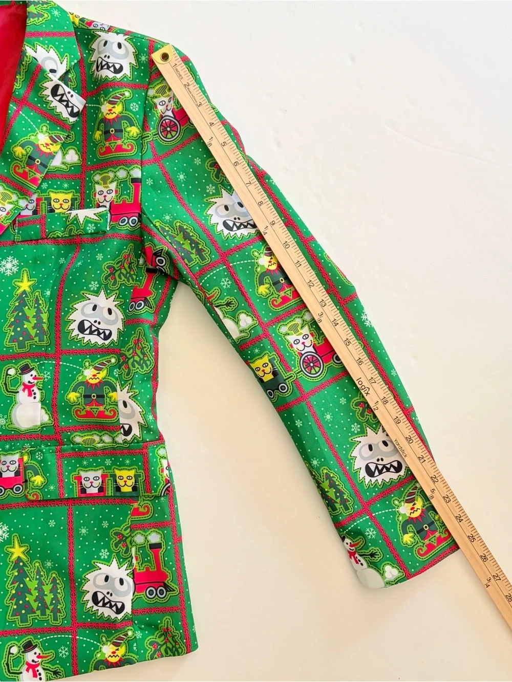 Ugly Christmas Green Blazer Jacket Snowman Yeti Elves Cats Holiday Time SZ S